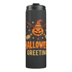 Halloween Greeting Witch Pumpkin Vintage Design Thermal Tumbler