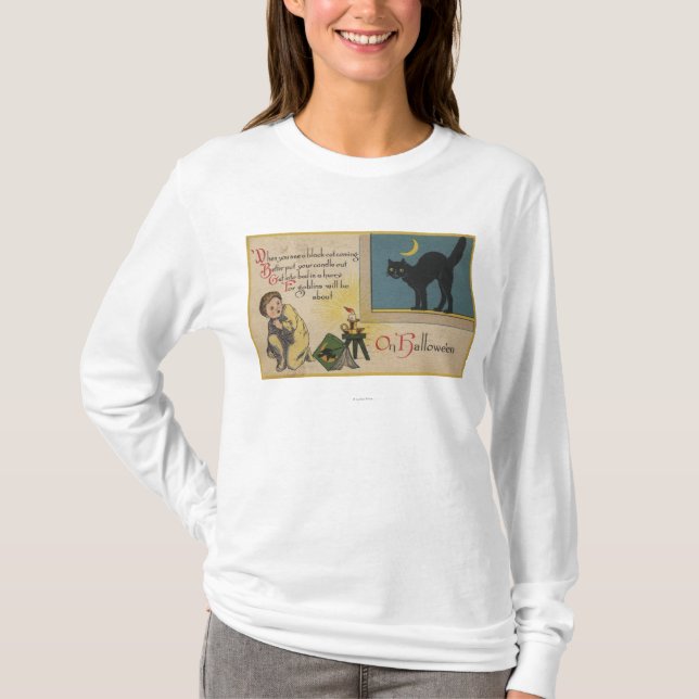 Halloween GreetingBlack Cat T-Shirt (Front)