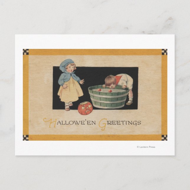 Halloween GreetingBobbing for Apples Postcard (Front)