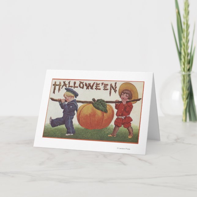 Halloween GreetingCarrying Pumpkin Card (Front)