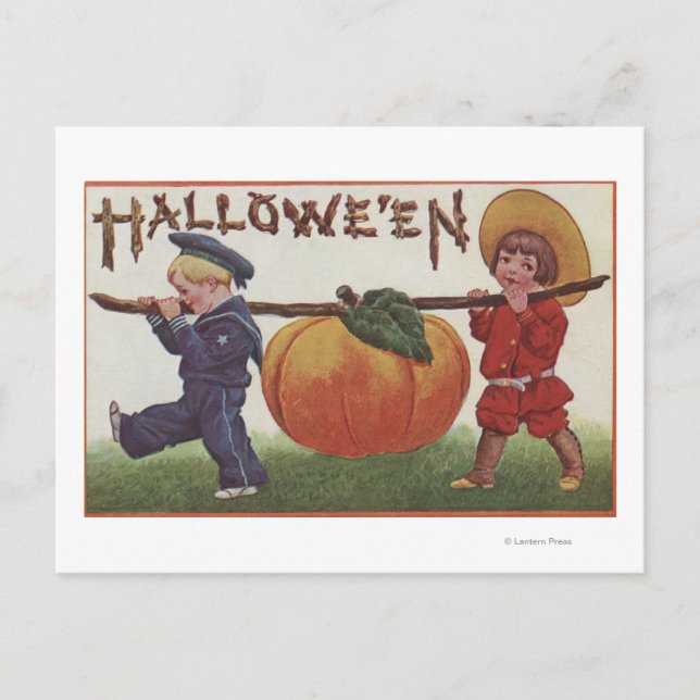 Halloween GreetingCarrying Pumpkin Postcard (Front)