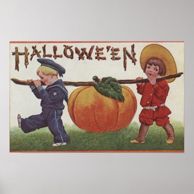 Halloween GreetingCarrying Pumpkin Poster (Front)