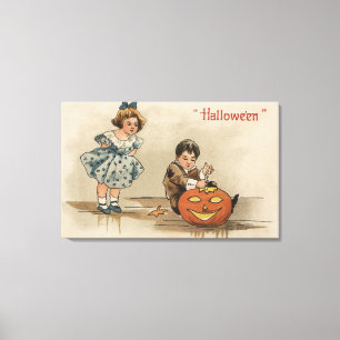 Halloween GreetingCarving Pumpkin Canvas Print