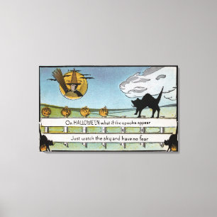 Halloween GreetingCat on Fence Canvas Print