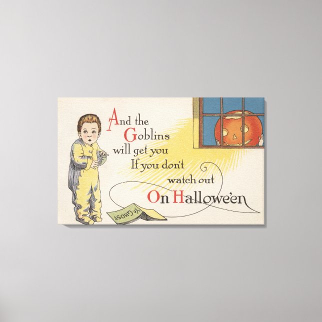 Halloween GreetingGoblin in Window Canvas Print (Front)