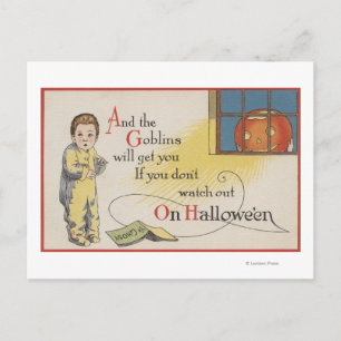 Halloween GreetingGoblin in Window Postcard