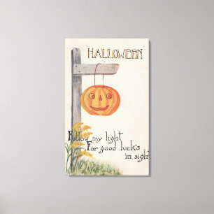 Halloween GreetingJack-O-Lantern on Post Canvas Print