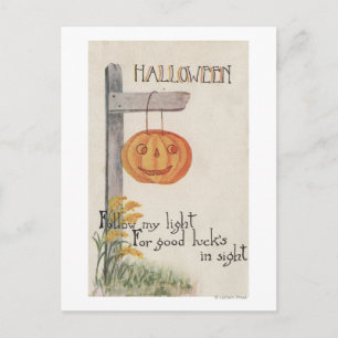 Halloween GreetingJack-O-Lantern on Post Postcard