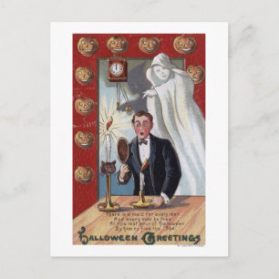 Halloween GreetingMan and Ghost Postcard