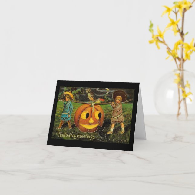 Halloween Greetings Boys Jack O Lantern Vintage Card (Yellow Flower)