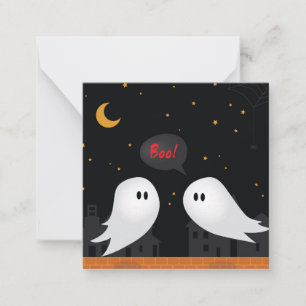 Halloween greetings, cute ghosts in town card