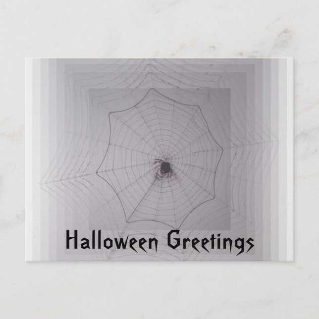 Halloween Greetings Cute Spider with Infinity Web Postcard (Front)
