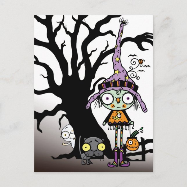 Halloween Greetings from the Witch in Purple Postcard (Front)