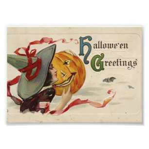 "Halloween Greetings" Kitschy Quirky Vintage Card Photo Print