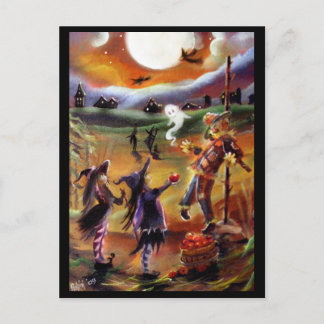 Halloween Greetings, Scarecrow and Friends Postcard