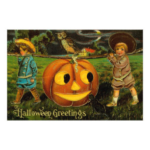 Halloween Greetings - Vintage Spooly Postcard Photo Print