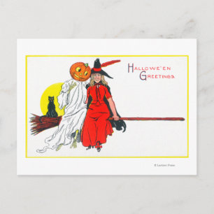 Halloween Greetings Witch Postcard