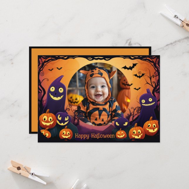 Halloween greetings with custom photo Card (Front/Back In Situ)
