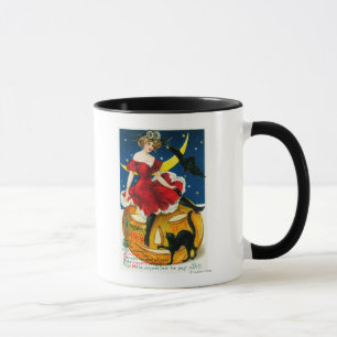 Halloween Greetings Woman on Jack-o-Lantern Mug