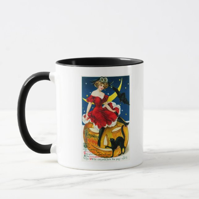 Halloween Greetings Woman on Jack-o-Lantern Mug (Left)