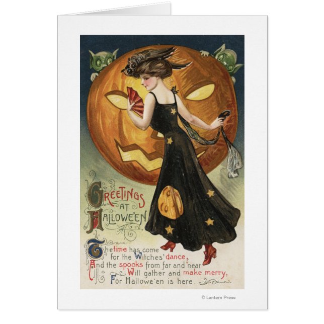 Halloween GreetingWitch Dancing and Pumpkin (Front)