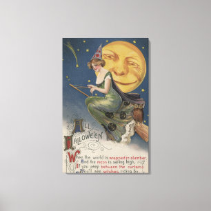 Halloween GreetingWitch in Flight Canvas Print