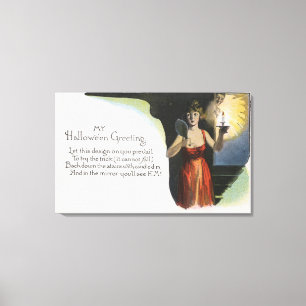 Halloween GreetingWoman with Candle Canvas Print