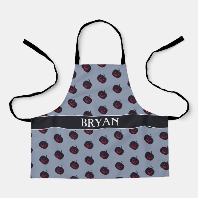 Halloween Grey Black Minimal Pattern Apron (Front)
