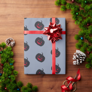 Halloween Grey Black Minimal Pattern Wrapping Paper