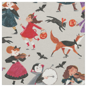 Halloween grey trick or treat kids witch Pattern  Fabric