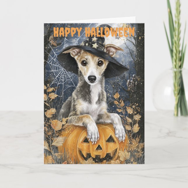 Halloween Greyhound Dog Holiday Card (Front)