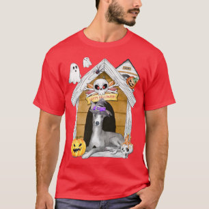 Halloween Greyhound Dog Witch Haunted House T-Shirt