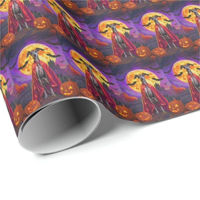 Halloween Greyhound Mountain Vampire Pumpkins  Wrapping Paper (Roll Corner)