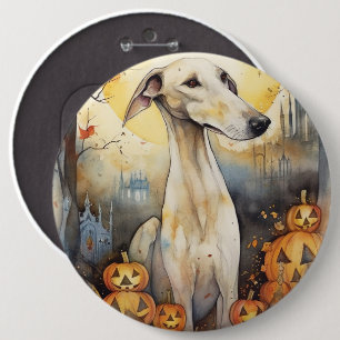 Halloween Greyhound With Pumpkins Scary 6 Cm Round Badge