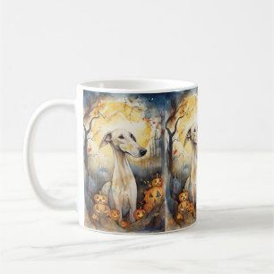 Halloween Greyhound With Pumpkins Scary Coffee Mug
