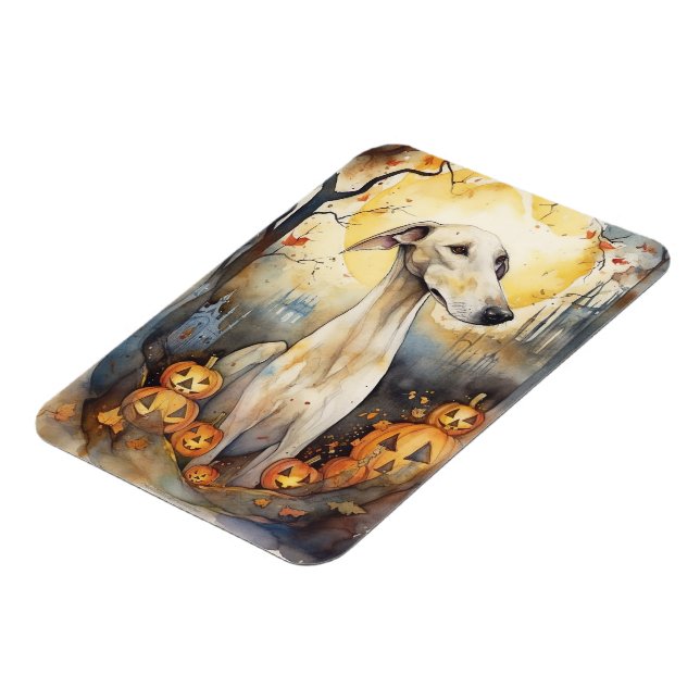 Halloween Greyhound With Pumpkins Scary Magnet (Left Side)