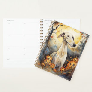 Halloween Greyhound With Pumpkins Scary Planner