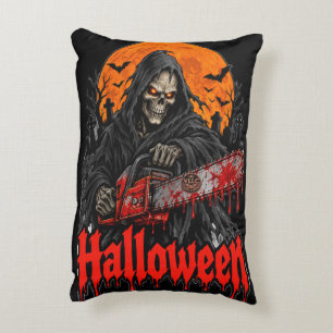 Halloween Grim Reaper Chainsaw Blood Splatter Shir Decorative Cushion