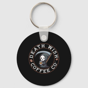 Halloween Grim Reaper Drinking Coffee Death Wish C Key Ring