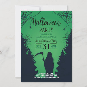 Halloween Grim Reaper Green Party Graveyard Invitation