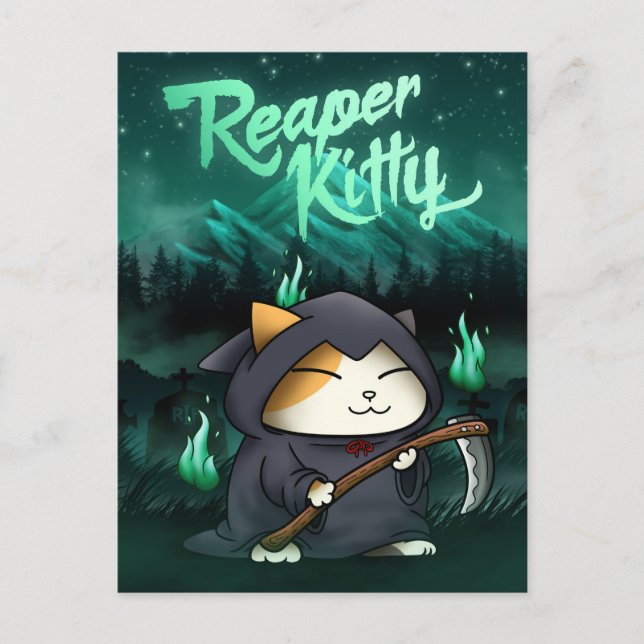 Halloween Grim Reaper Kitty Holiday Postcard (Front)