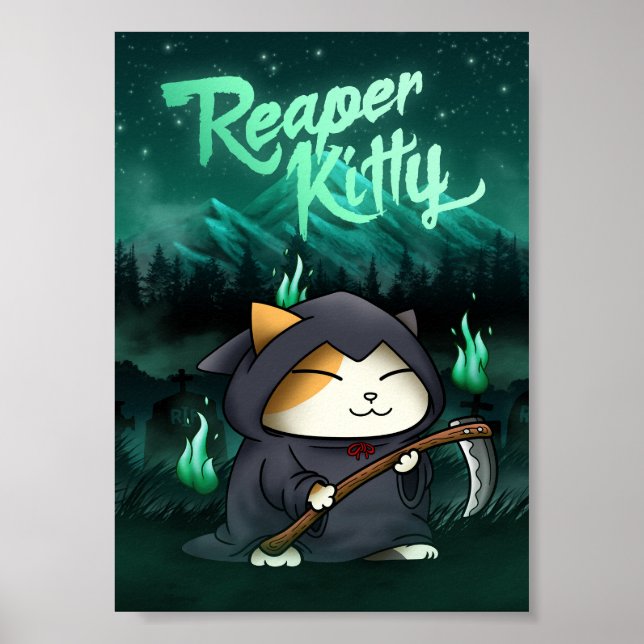 Halloween Grim Reaper Kitty Poster (Front)