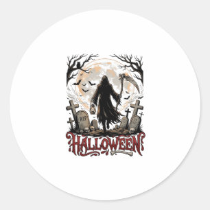 Halloween Grim Reaper Lantern Full Moon Tombstones Classic Round Sticker