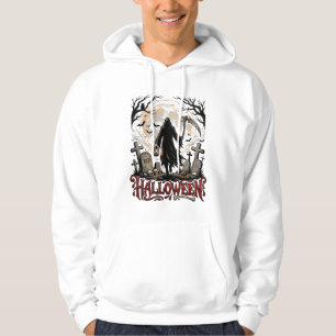 Halloween Grim Reaper Lantern Full Moon Tombstones Hoodie