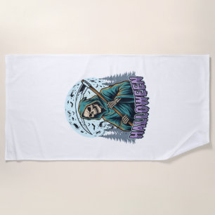 Halloween Grim Reaper Moonlight Vector Beach Towel