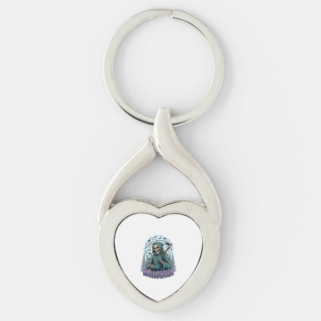 Halloween Grim Reaper Moonlight Vector Key Ring (Front)