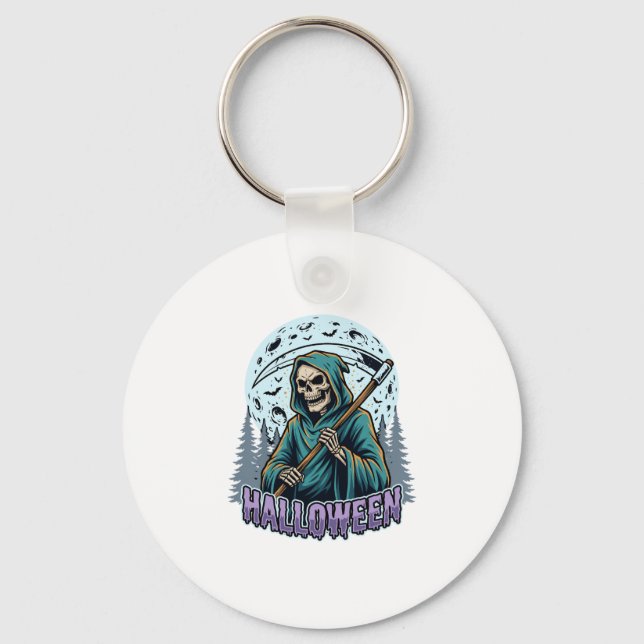 Halloween Grim Reaper Moonlight Vector Key Ring (Front)
