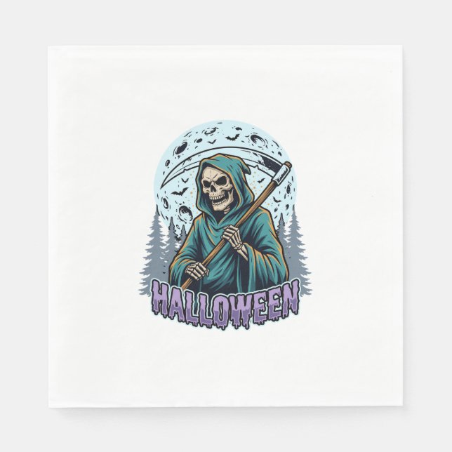 Halloween Grim Reaper Moonlight Vector Napkin (Front)