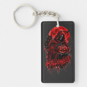Halloween Grim Reaper Pumpkin Gothic Horror Design Key Ring