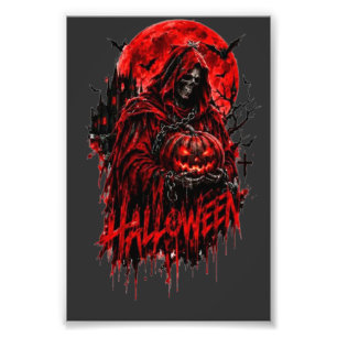 Halloween Grim Reaper Pumpkin Gothic Horror Design Photo Print